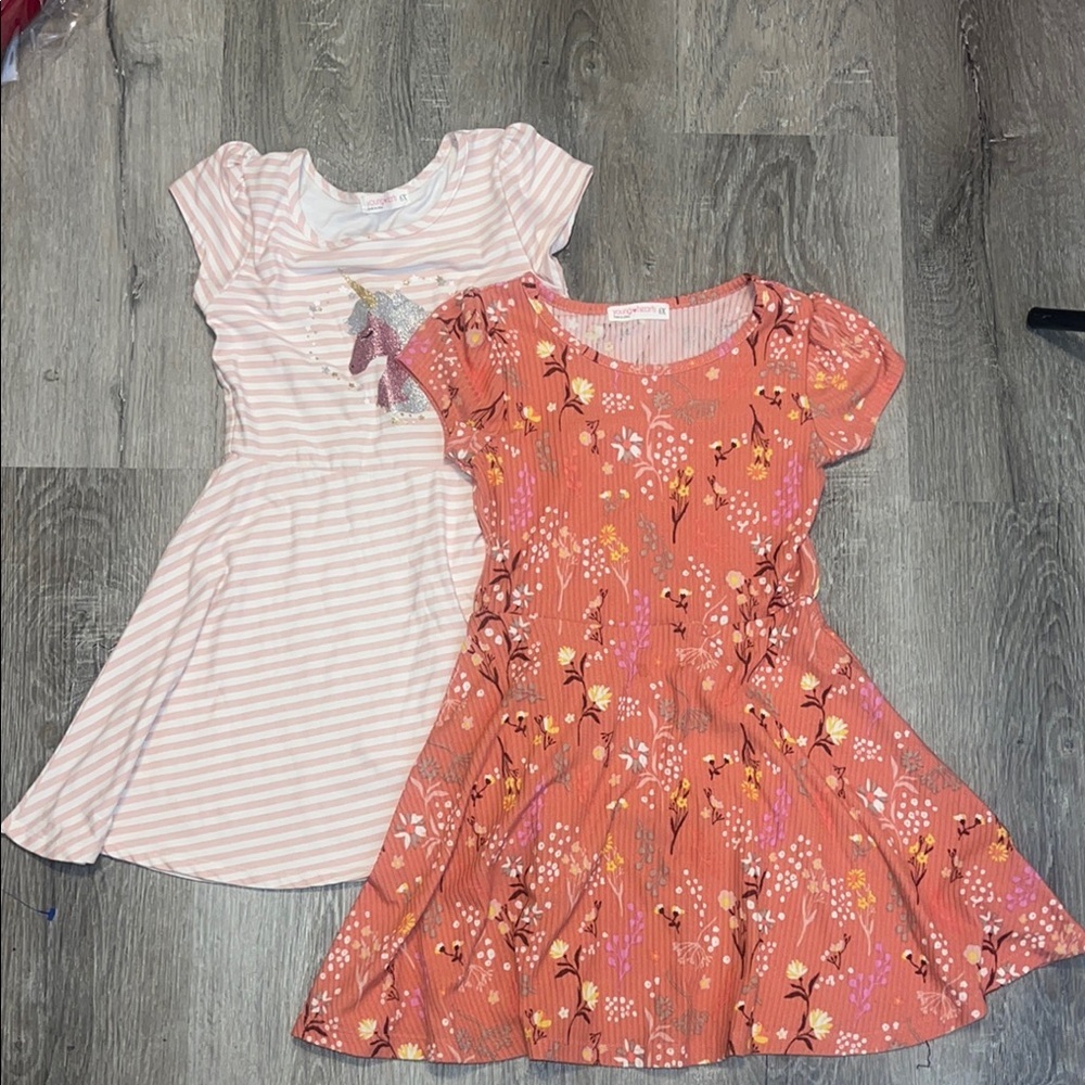 Lot of 2 Girls Sundresses Size 6X Young Hearts Unicorn Pink Orange Floral NWOT